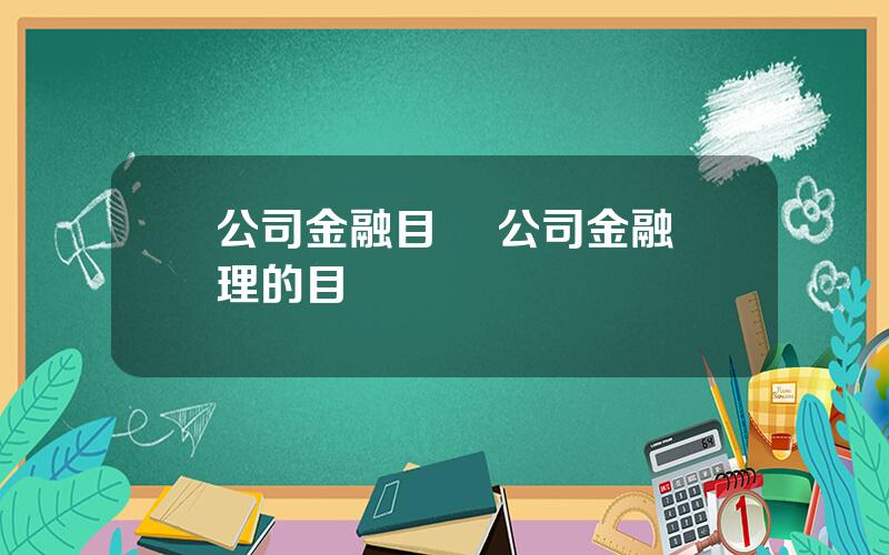 公司金融目標 公司金融琯理的目標